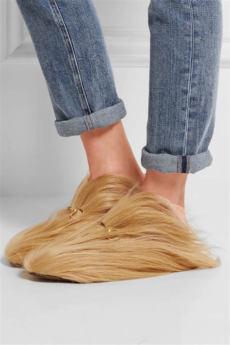 gucci horsebit goat hair slippers|gucci slippers horse bit.